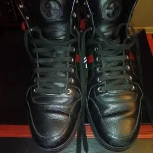 Gucci 221825 mens black leather high top sneakers size 13 1/2 Gucci Coda Guccissima Stripe High Top Sneakers Monogram  main image 4